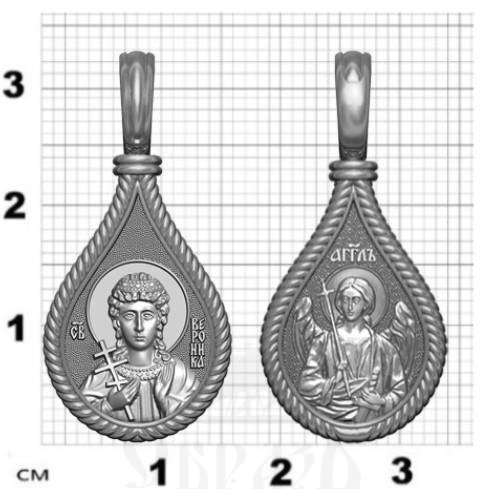 нательная икона св. мученица виринея (вероника), серебро 925 проба с родированием (арт. 06.011р)