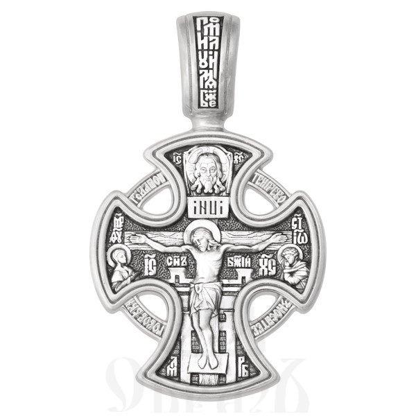 крест «распятие. ангел хранитель. казанская икона богородицы», золото 585 проба белое (арт. 201.874-3)
