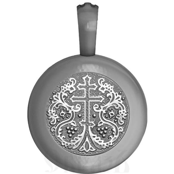 нательная икона ангел хранитель и процветший крест, серебро 925 проба с родированием (арт. 18.002р)