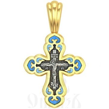 крест с молитвой «спаси и сохрани», серебро 925 проба с золочением и витражной эмалью (арт. 19.016)